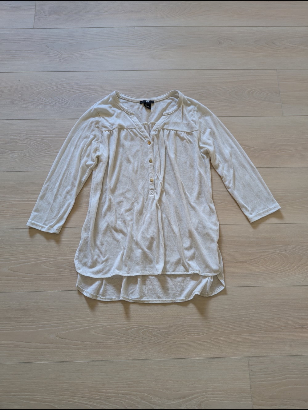 H&M Cream Button-Front Henley Tunic